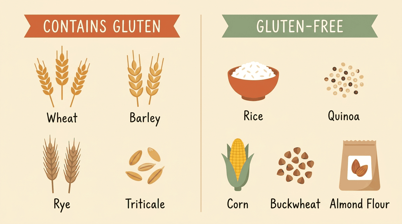 Comparison chart of gluten grains versus naturally gluten-free grains