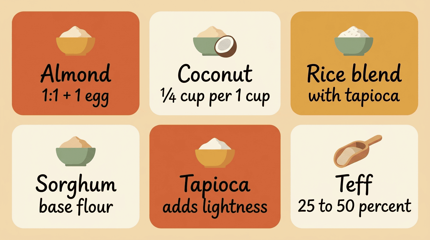 Six gluten-free flours with their baking swap ratios
